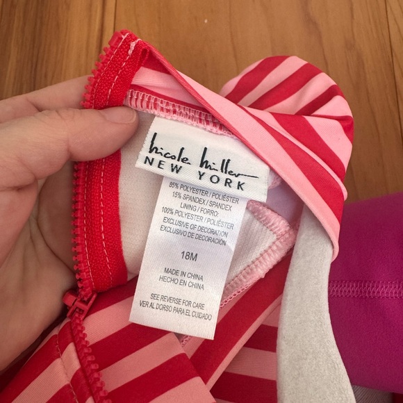 Janie and Jack Red & Pink Striped One-Piece Swim Set with Cherry Appliqué - Picture 4 of 4